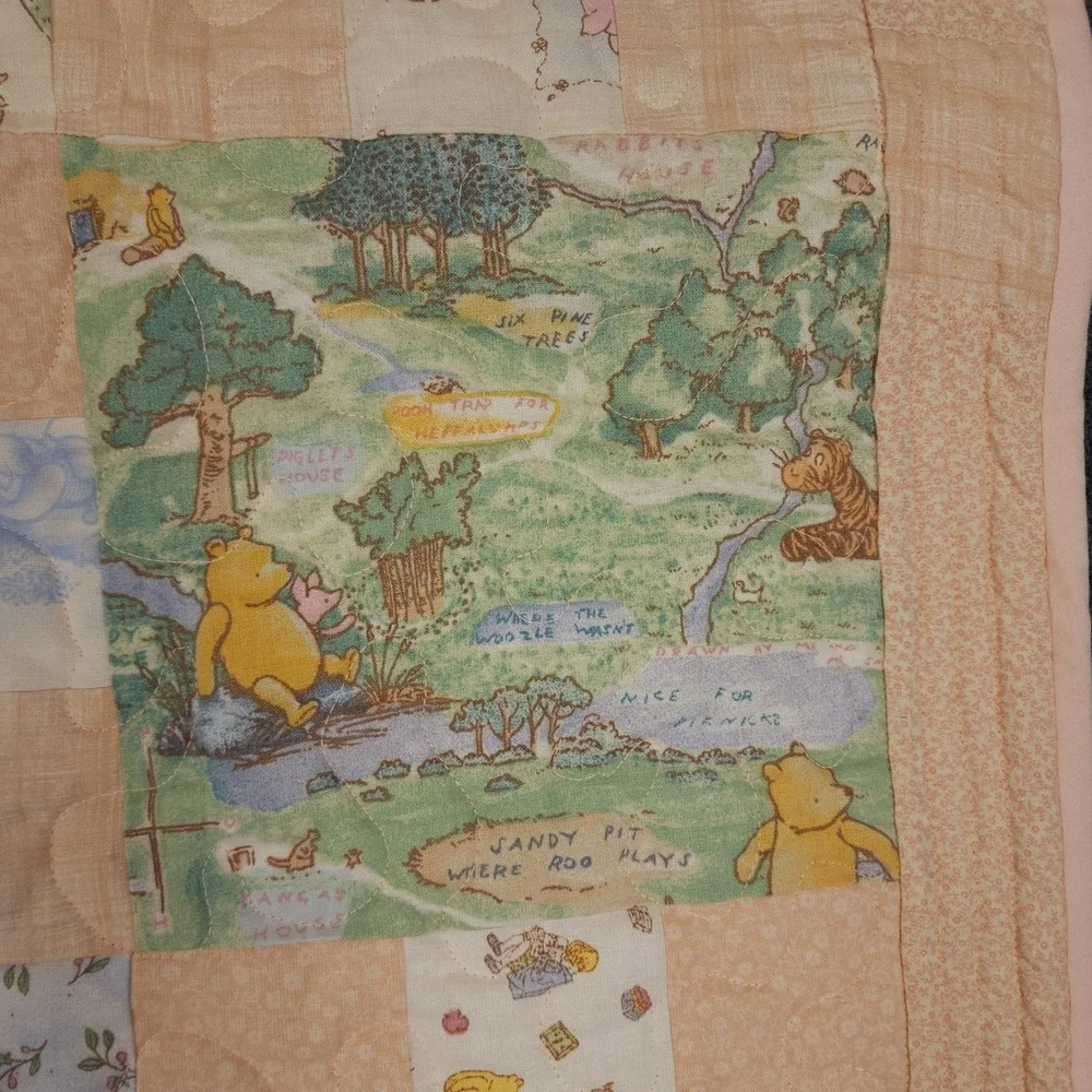 Winnie The Pooh Quilt With Bag Baby Vintage Patchwork‎ Handmade Gift Nursery